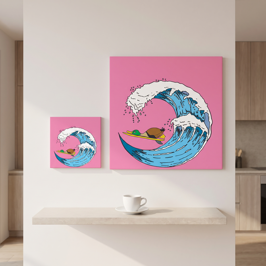 Canvas Duck Toni alias Anatronda, confronto misure 20x20 e 50x50 cm – Papaco by Federico Monzani